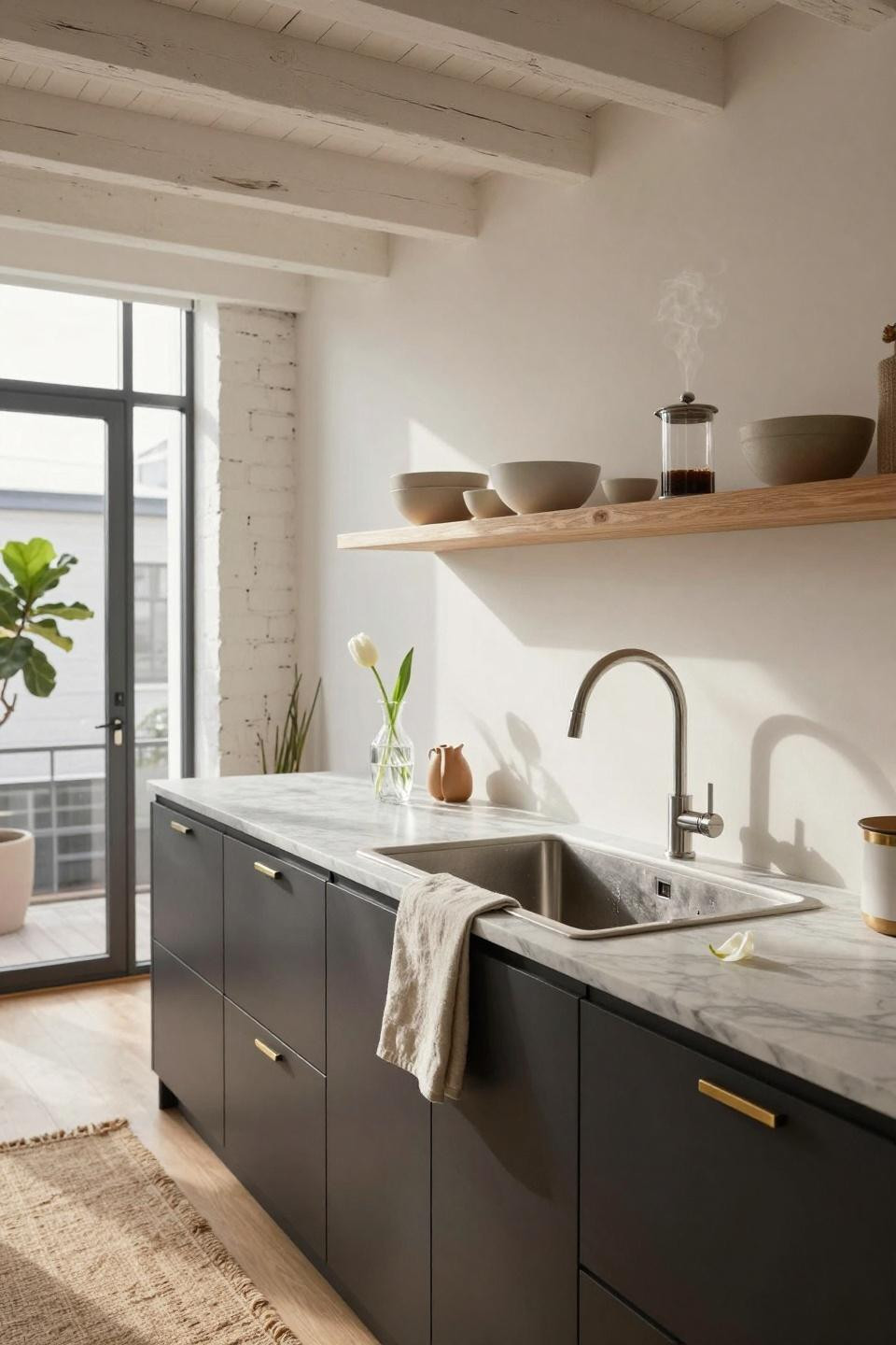 Kitchen Sink Ideas - open kitchen with integrated drainboard in steel sink