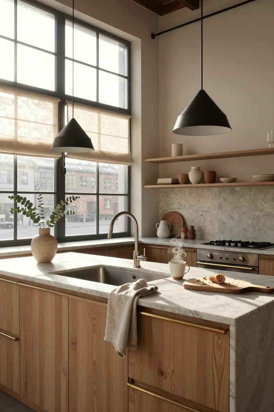 Kitchen Sink Ideas - warehouse conversion with marble island sink