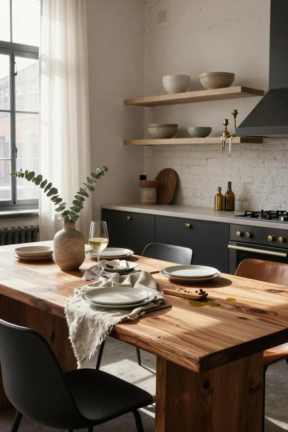 Kitchen table ideas - reclaimed elm round table in modern kitchen
