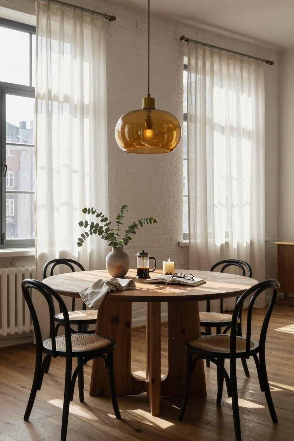 Kitchen table ideas - walnut live edge table with bentwood chairs