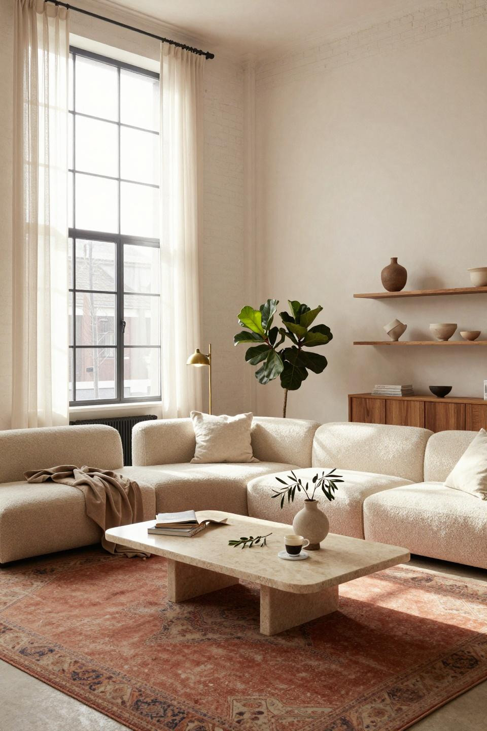 Living room paint color ideas with warm ivory and terracotta accents