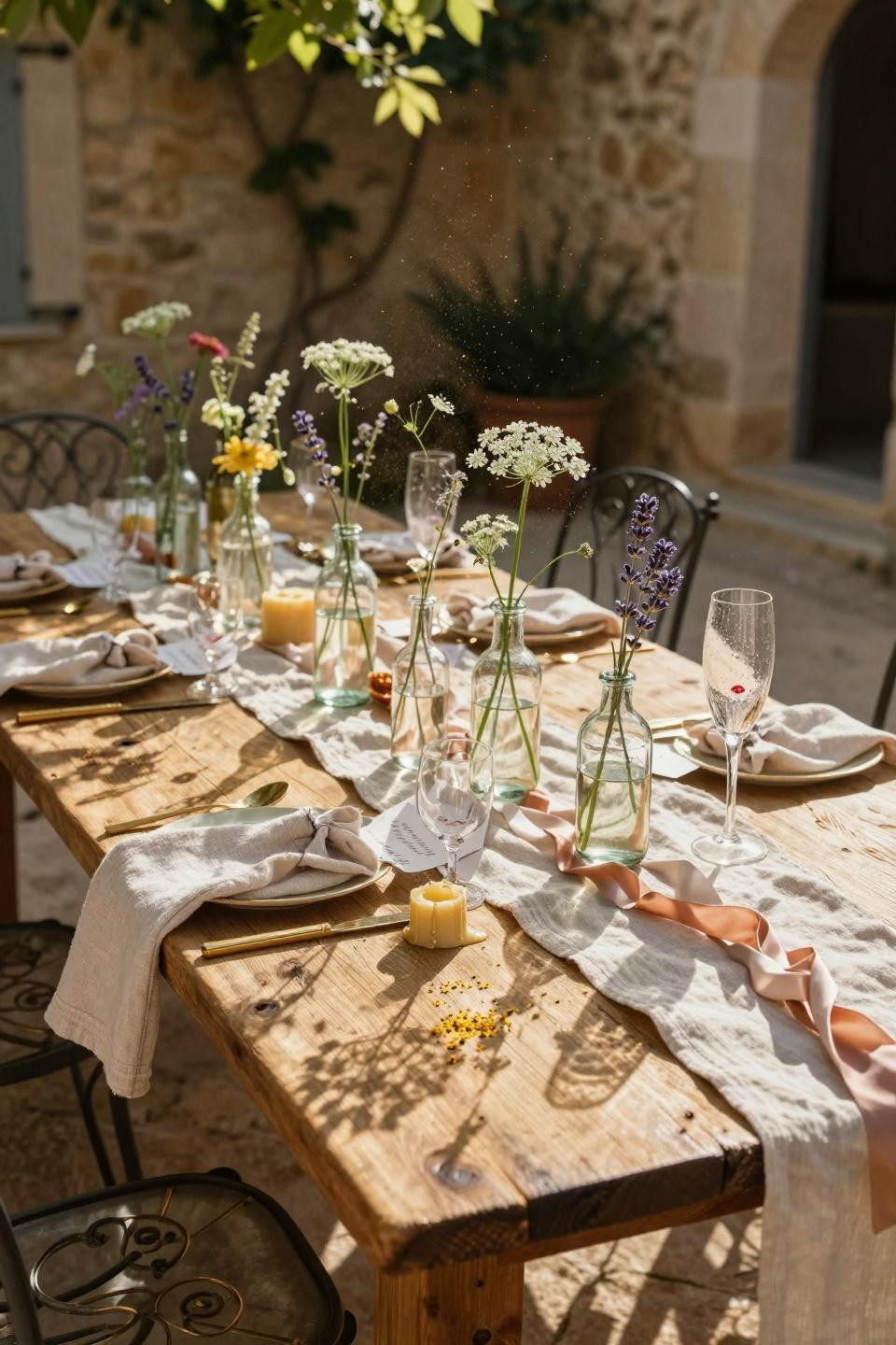 Love Is In Bloom Bridal Shower - Outdoor wildflower tablescape
