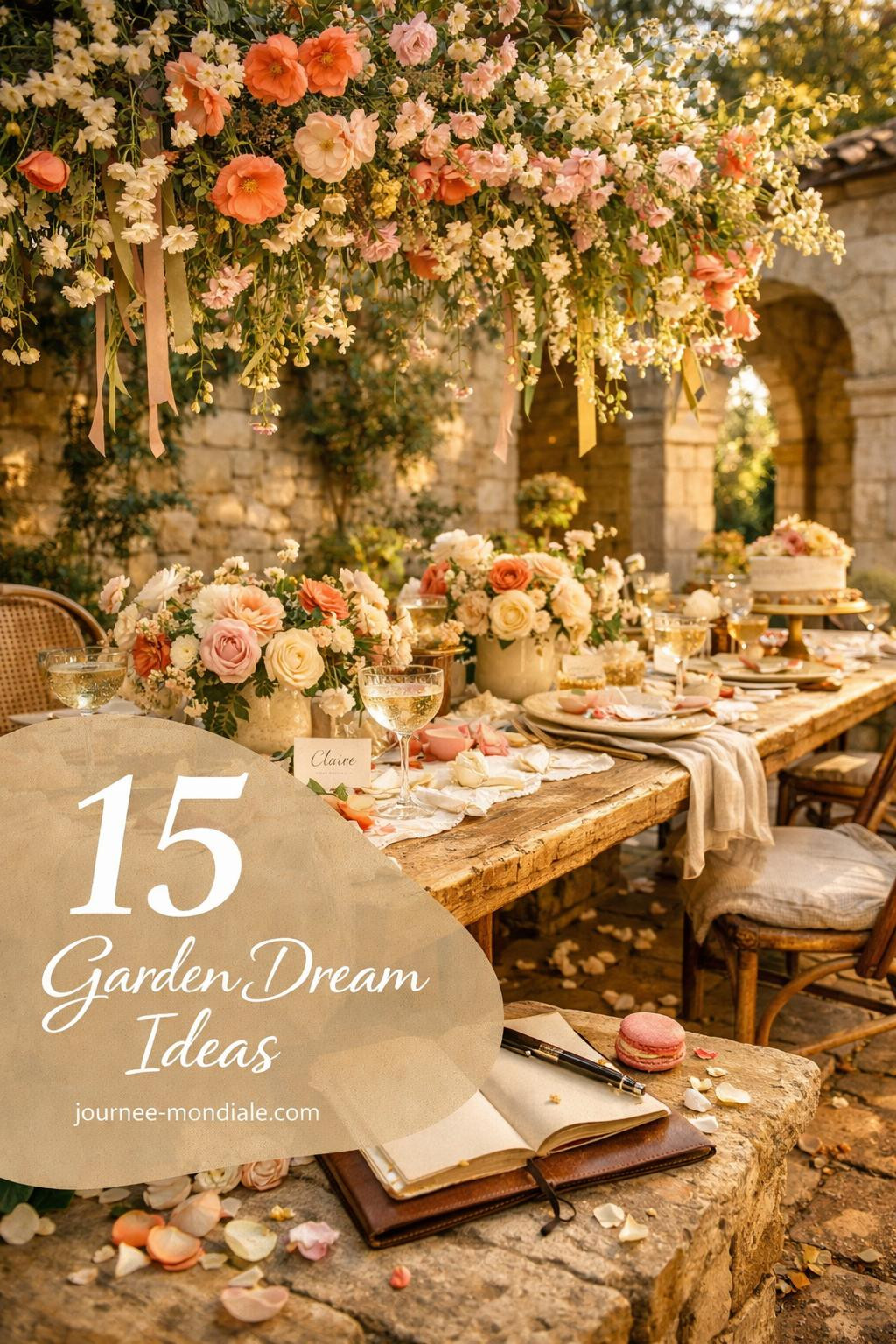 Elegant bridal shower tablescape featuring wildflower centerpieces, blush pink linens, floral place settings, and romantic garden party decor