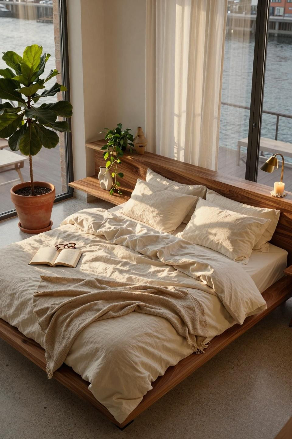 Luxurious bedrooms master romantic with natural wood and greenery