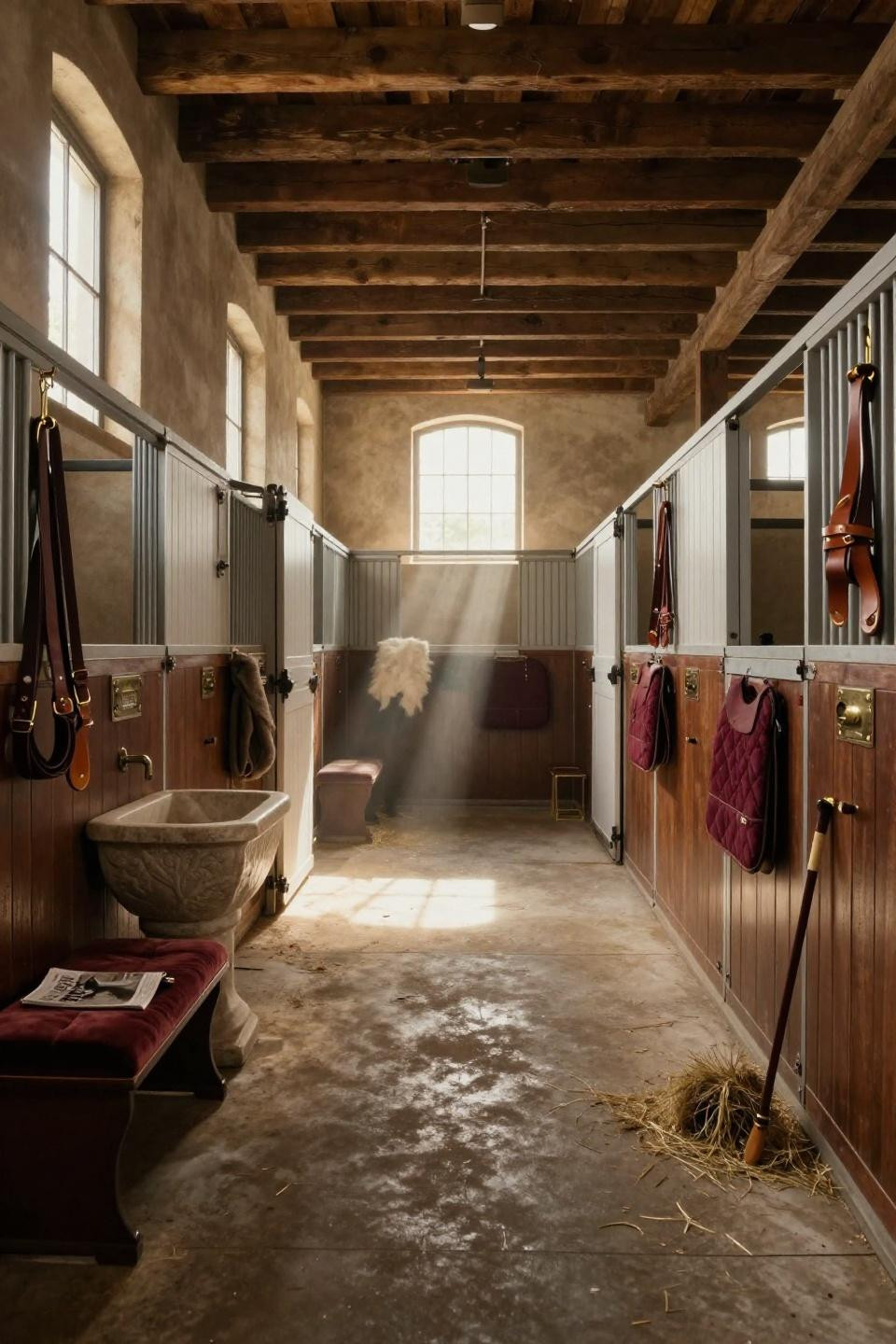 Luxury Horse Stables - Normandy estate barn interior
