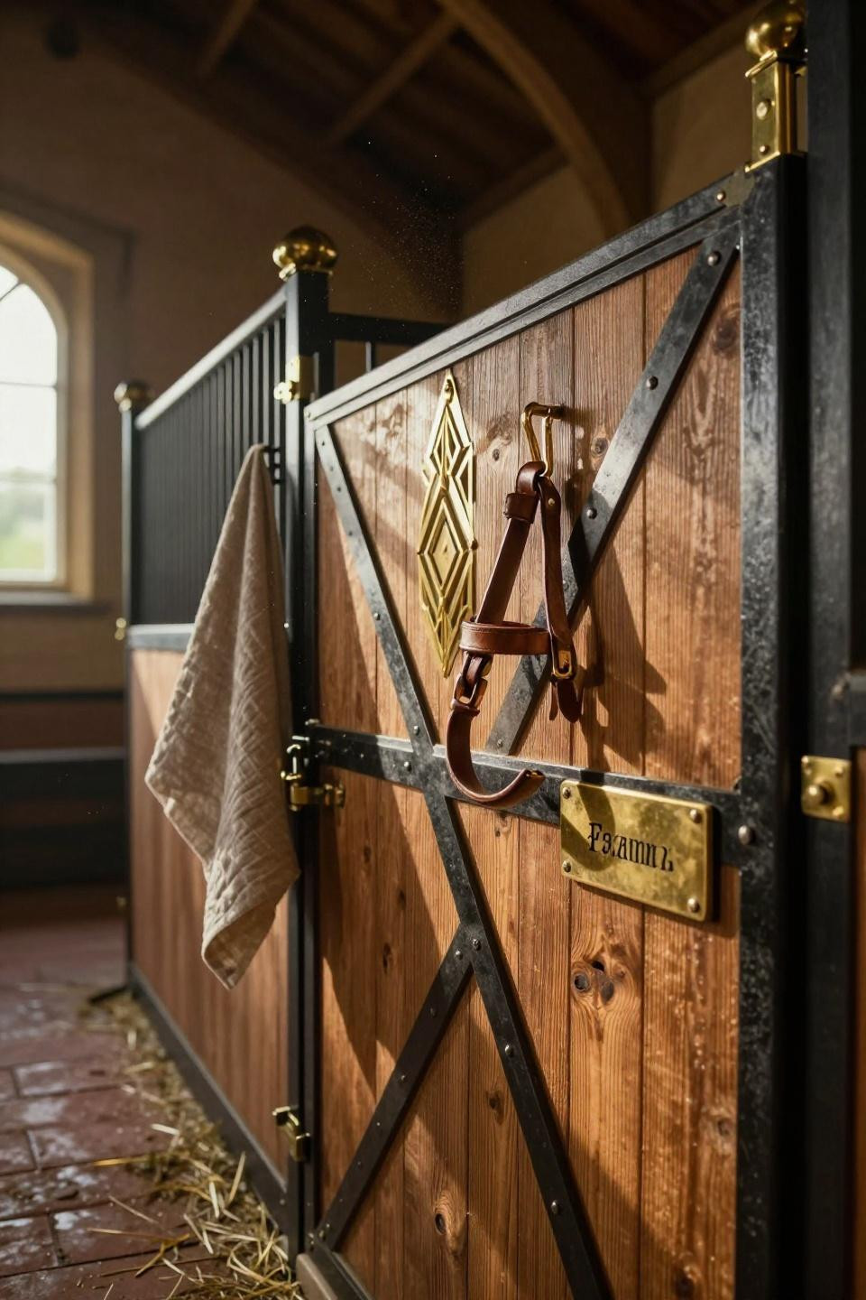 Luxury Horse Stables - geometric brass door detail