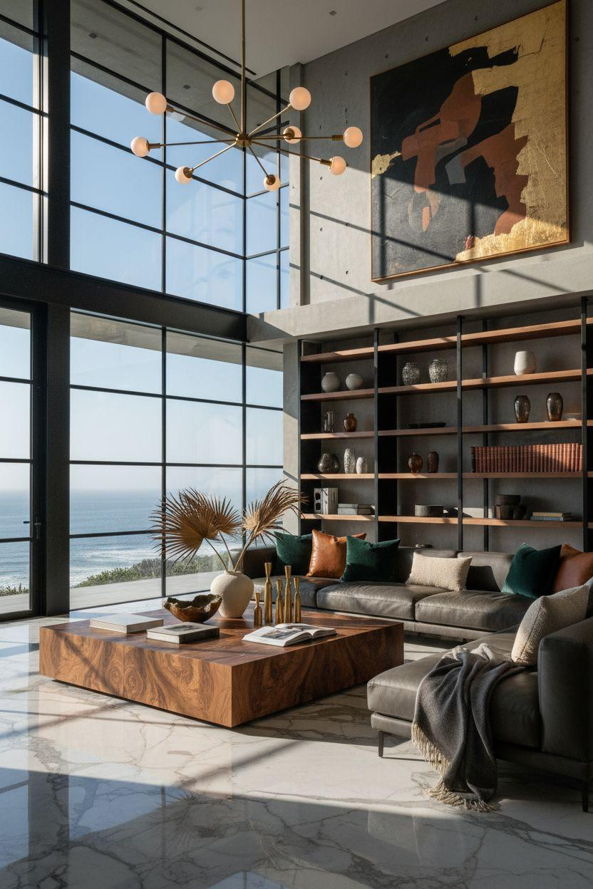 Mansion aesthetic contemporary living room with ocean views
