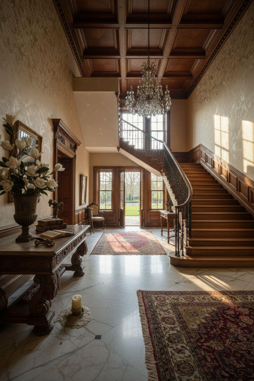 Mansion aesthetic grand foyer with marble floors