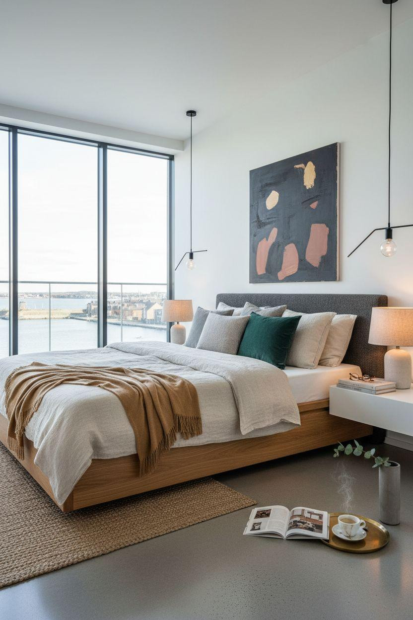 Master Bedrooms Decor - Serene bedroom with emerald accents