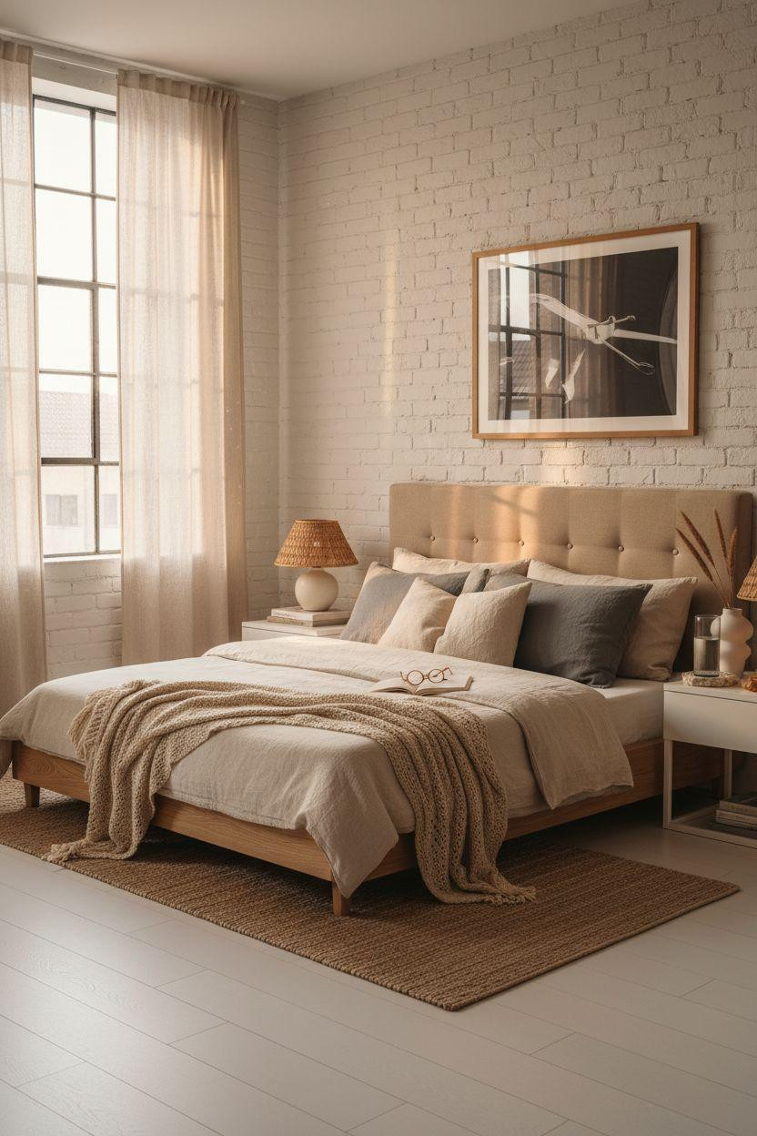 Master Bedrooms Decor - Cozy loft bedroom with linen layers