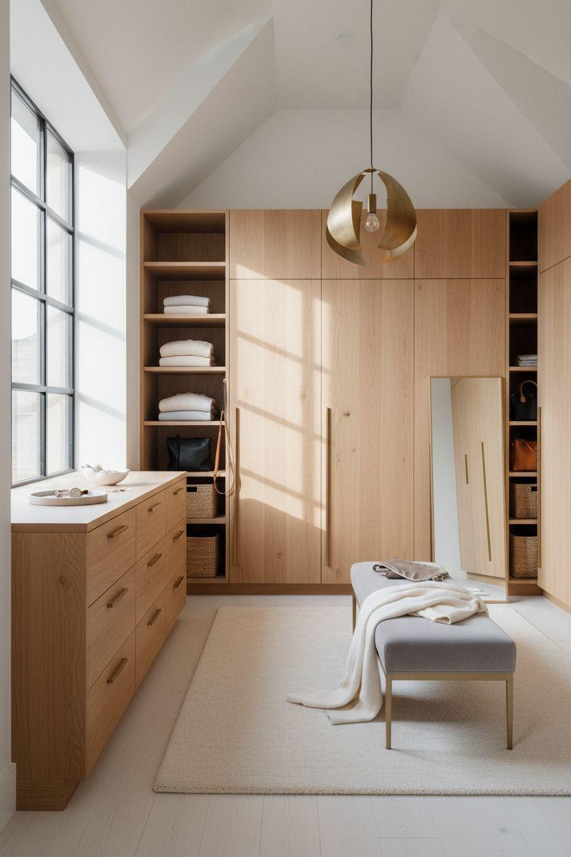 Master closet design with modern pendant lighting