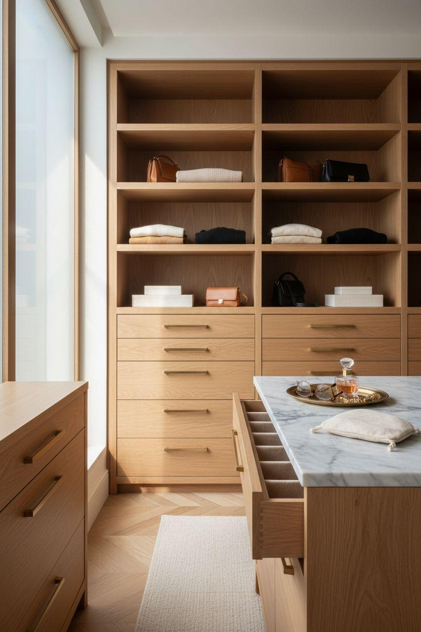 Master closet design with detailed craftsmanship