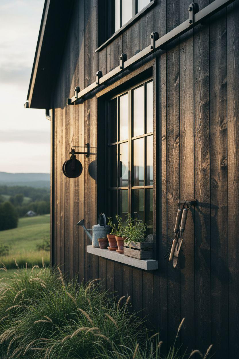 Modern Barn House exterior detail with barn door track
