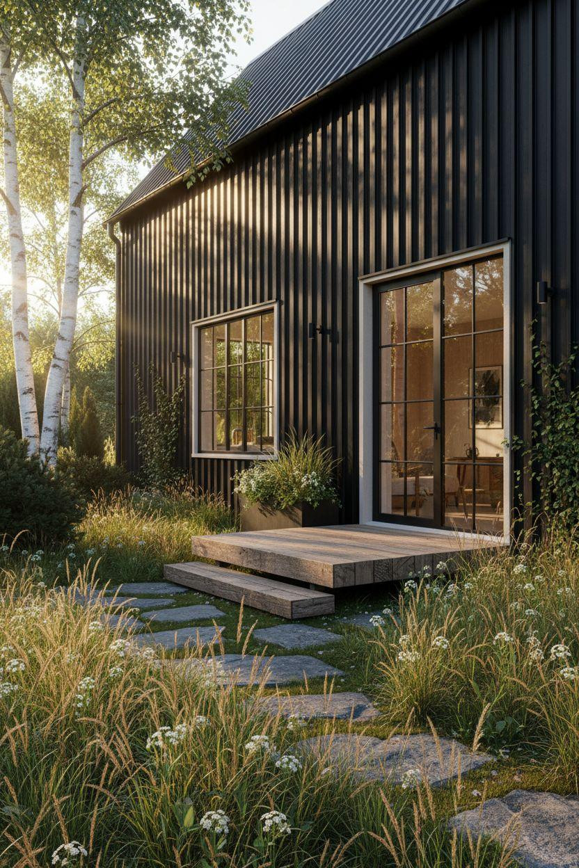 Modern Barn House exterior with black siding