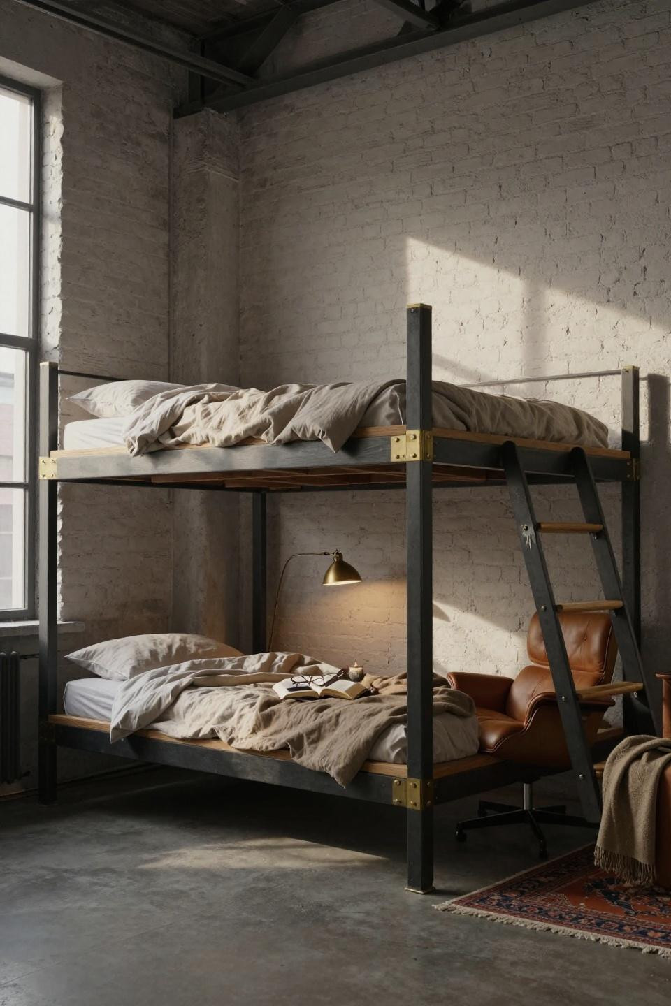 Loft Bed Ideas For Small Rooms Adult - brass detail ladder