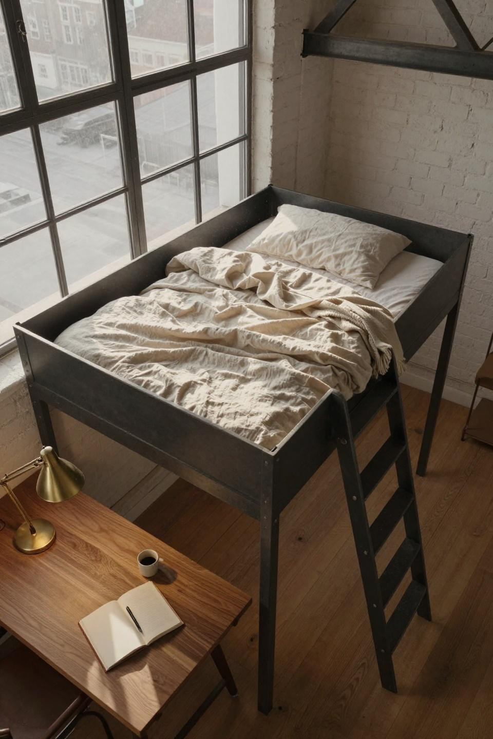 Loft Bed Design - live edge desk integration