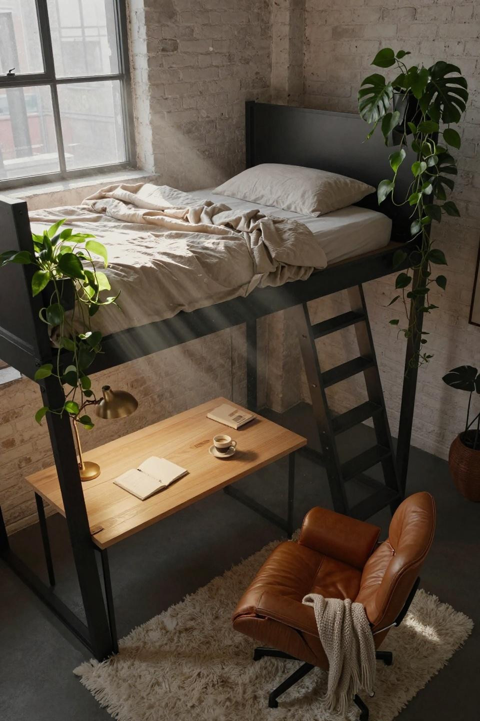 Loft Type Bed - elevated platform workspace