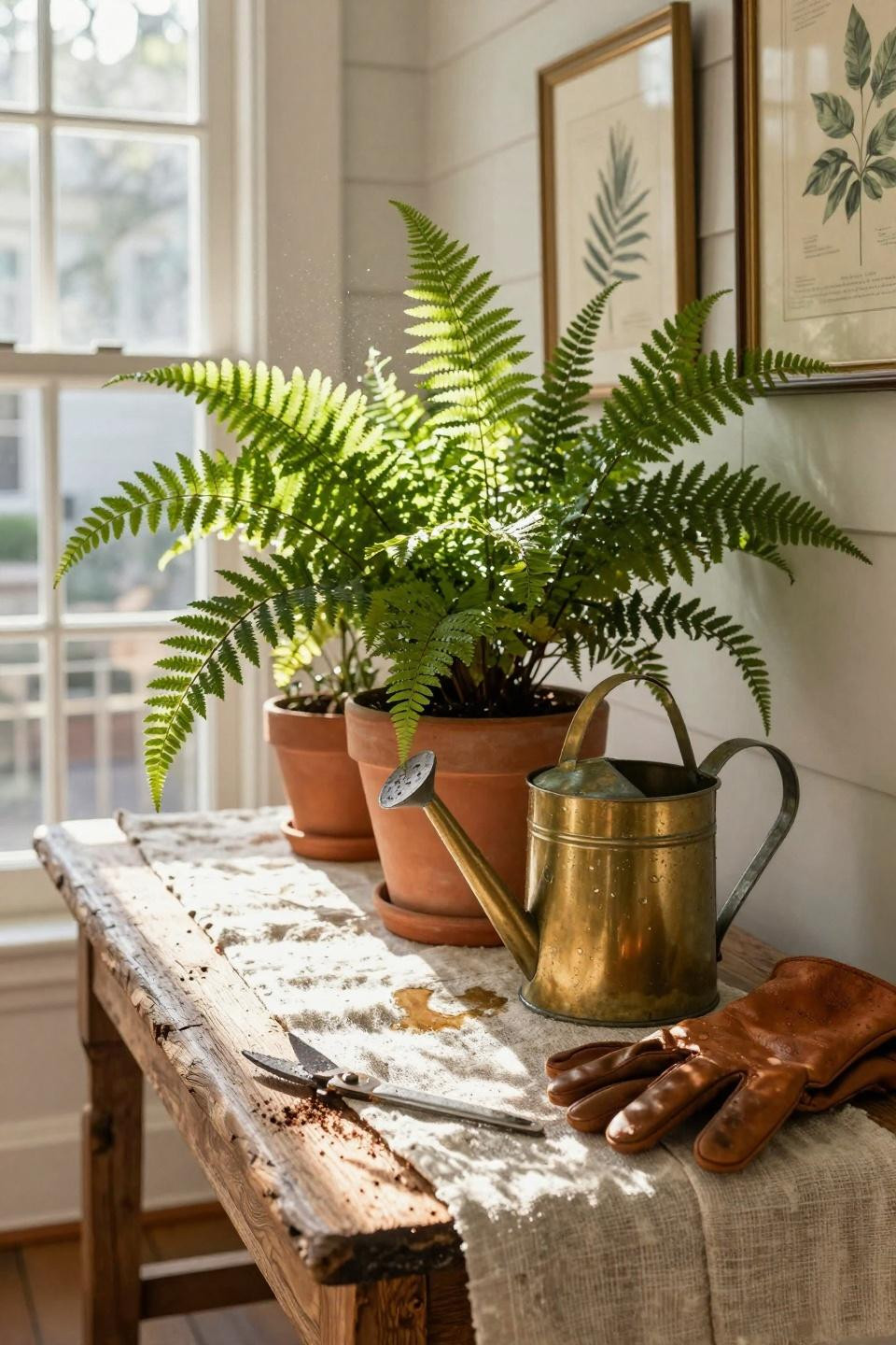 Classic southern home decor - indoor plants on wooden console