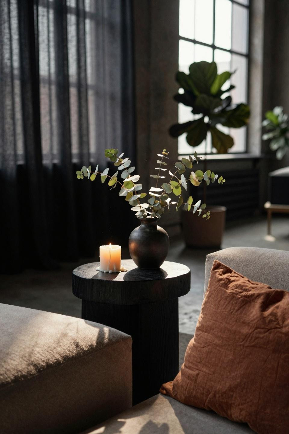 Moody organic modern living room minimalist detail