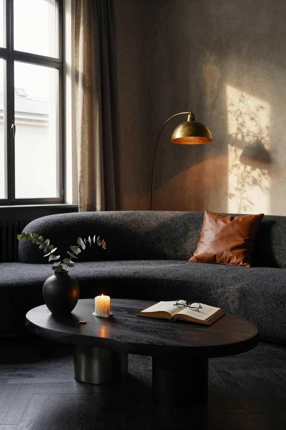 Moody organic modern living room with Scandinavian influence