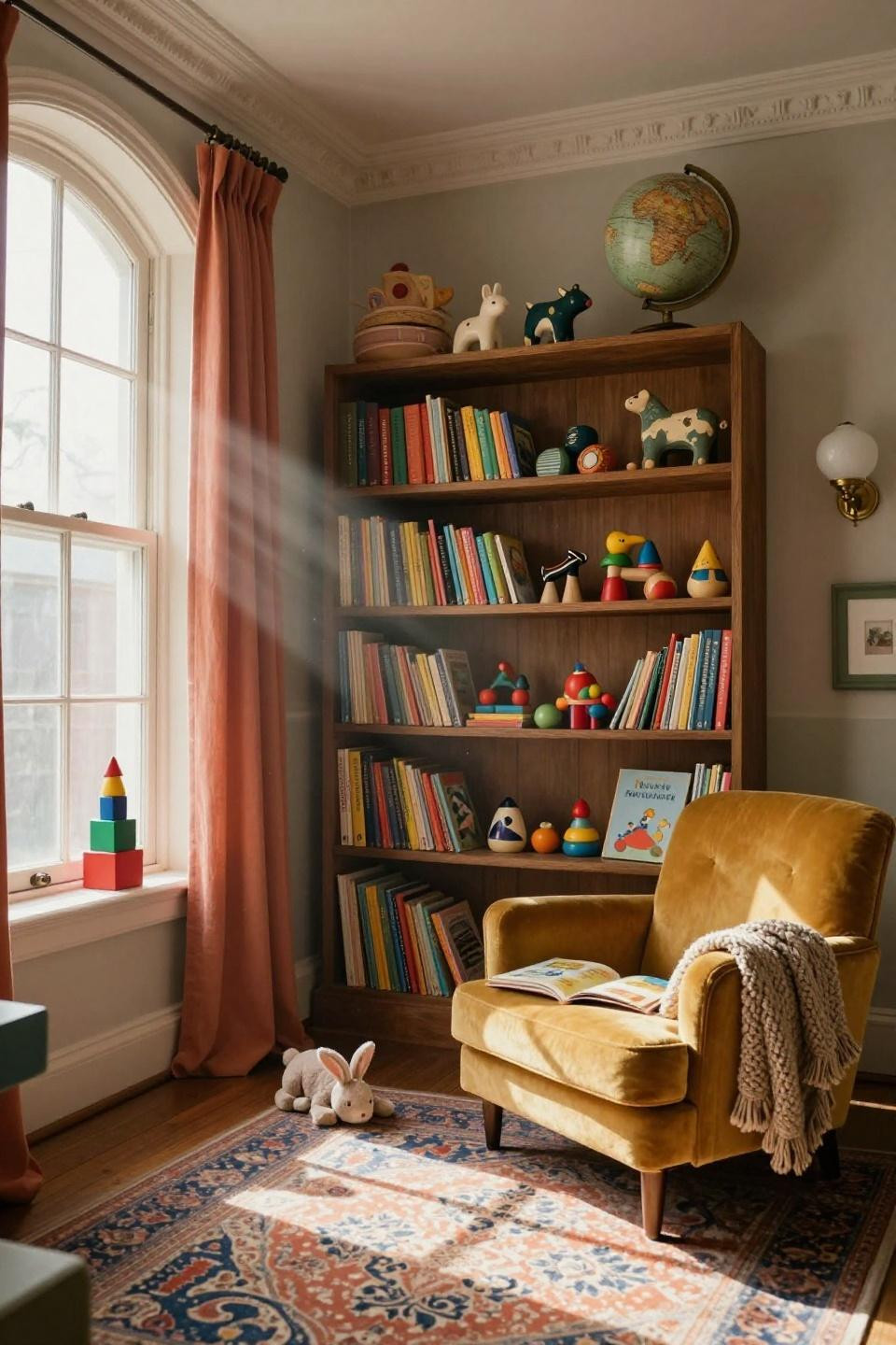 Nursery Bookshelf with brass ladder