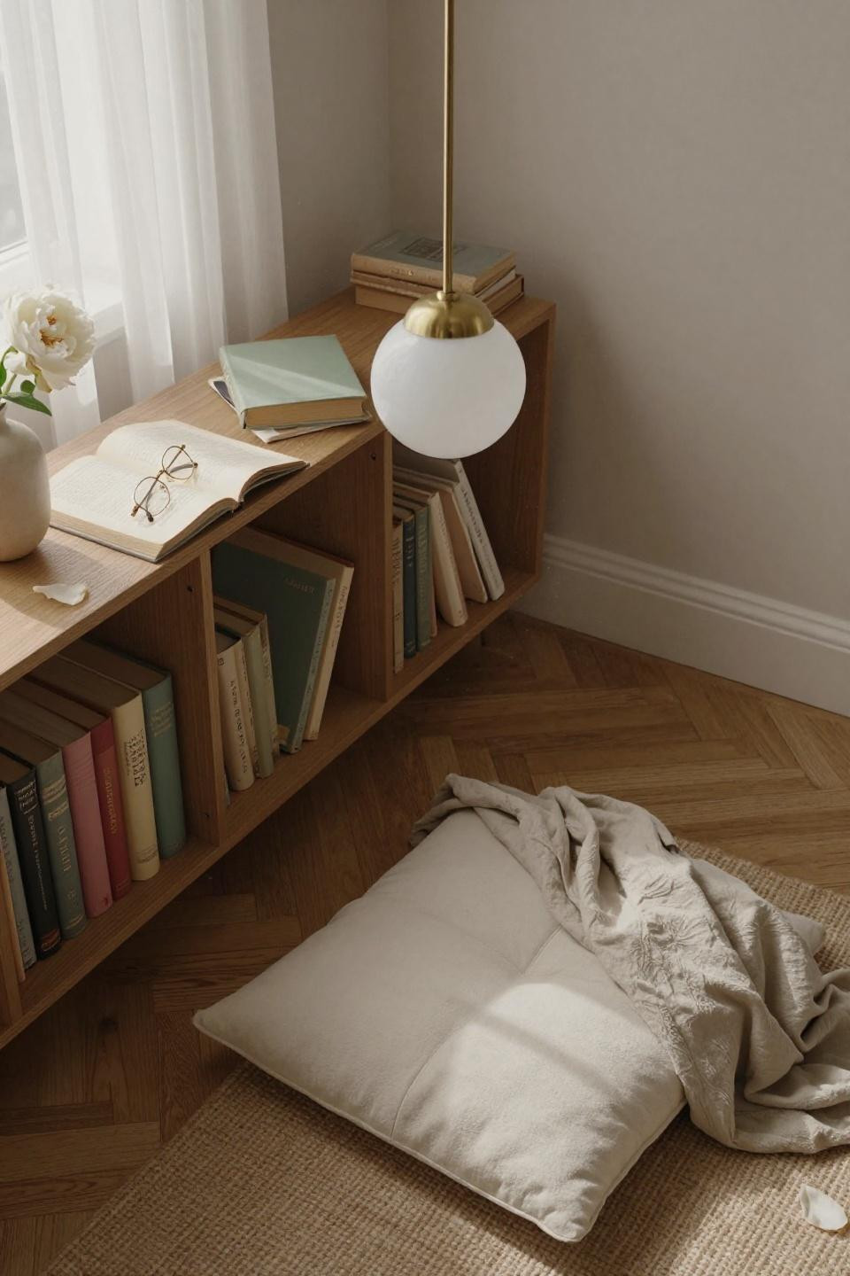 Nursery Bookshelf with pendant lighting