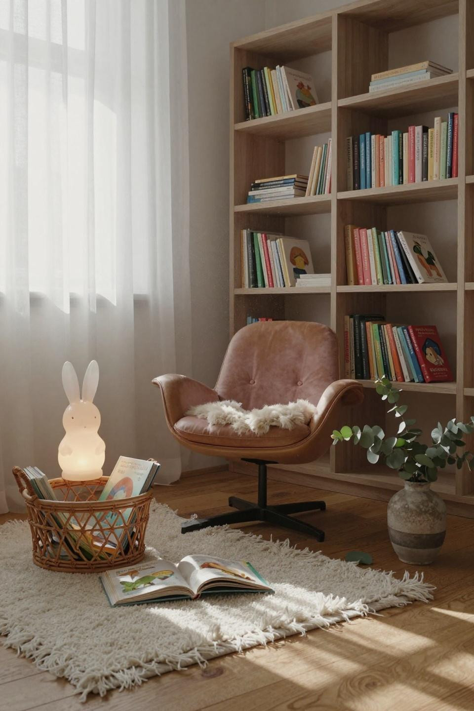 Nursery Bookshelf with vintage rug
