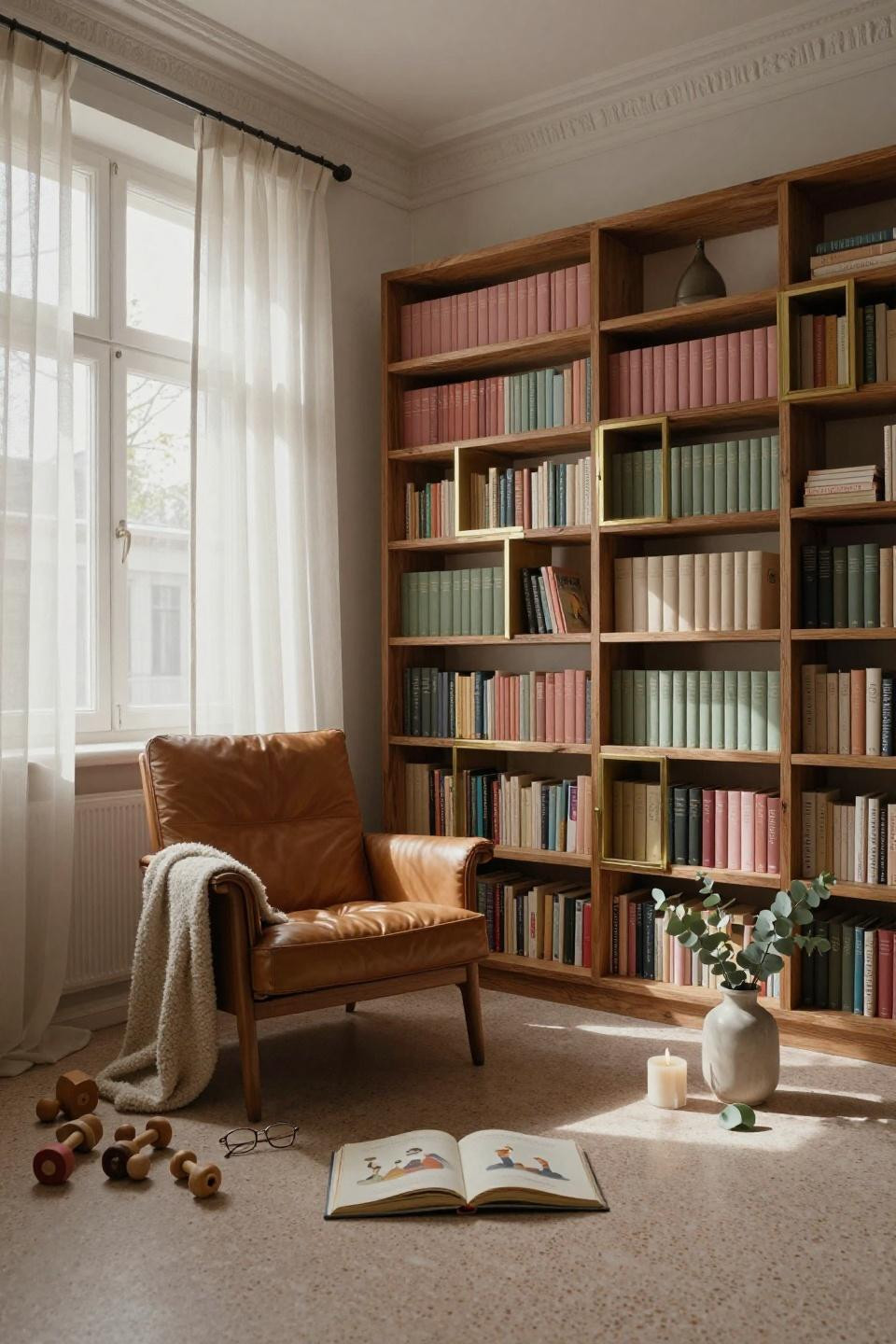 Nursery Bookshelf with rattan seating