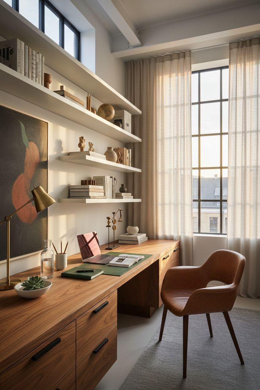 Office Room Ideas - walnut desk with marble and brass luxury details