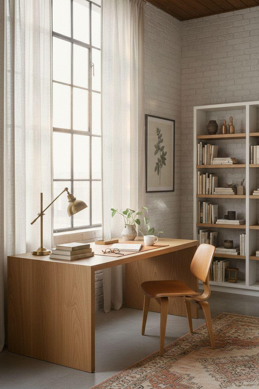 Office Room Ideas - study room with floor-to-ceiling shelves and marble accents