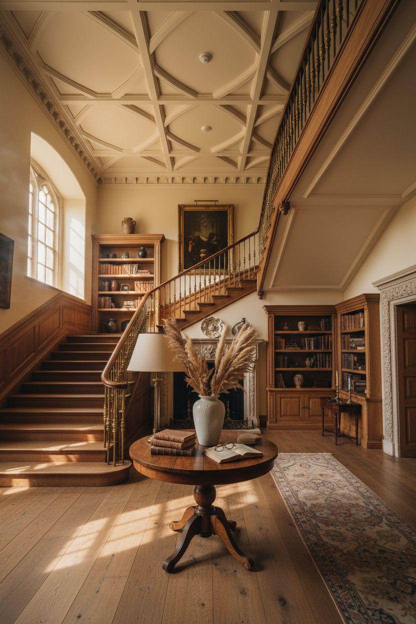 Mansion aesthetic entry hall with coffered ceiling