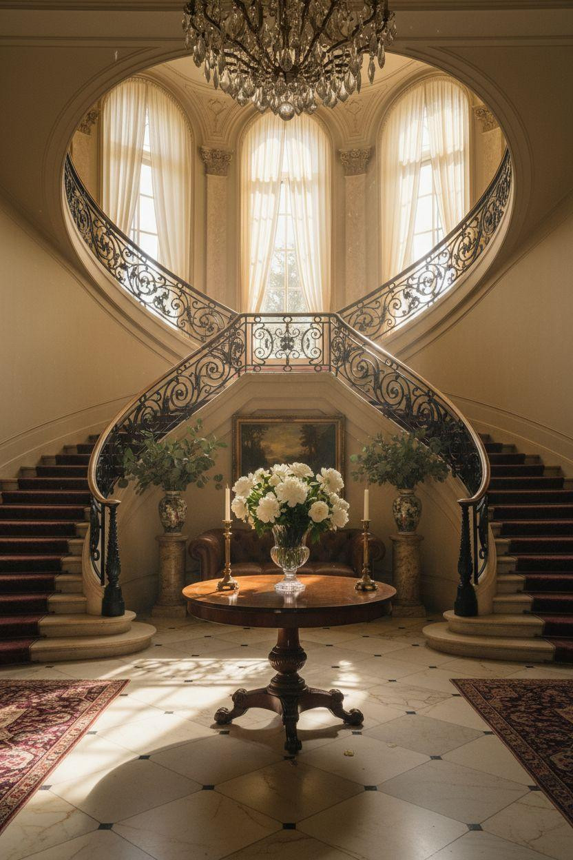 Mansion aesthetic grand entrance with mahogany staircase