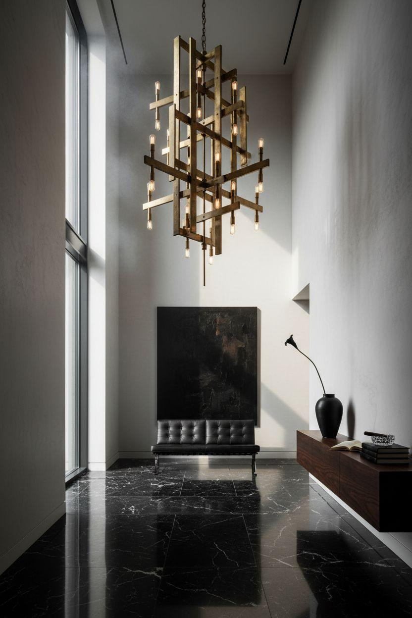 Mansion aesthetic modern foyer with dramatic chandelier