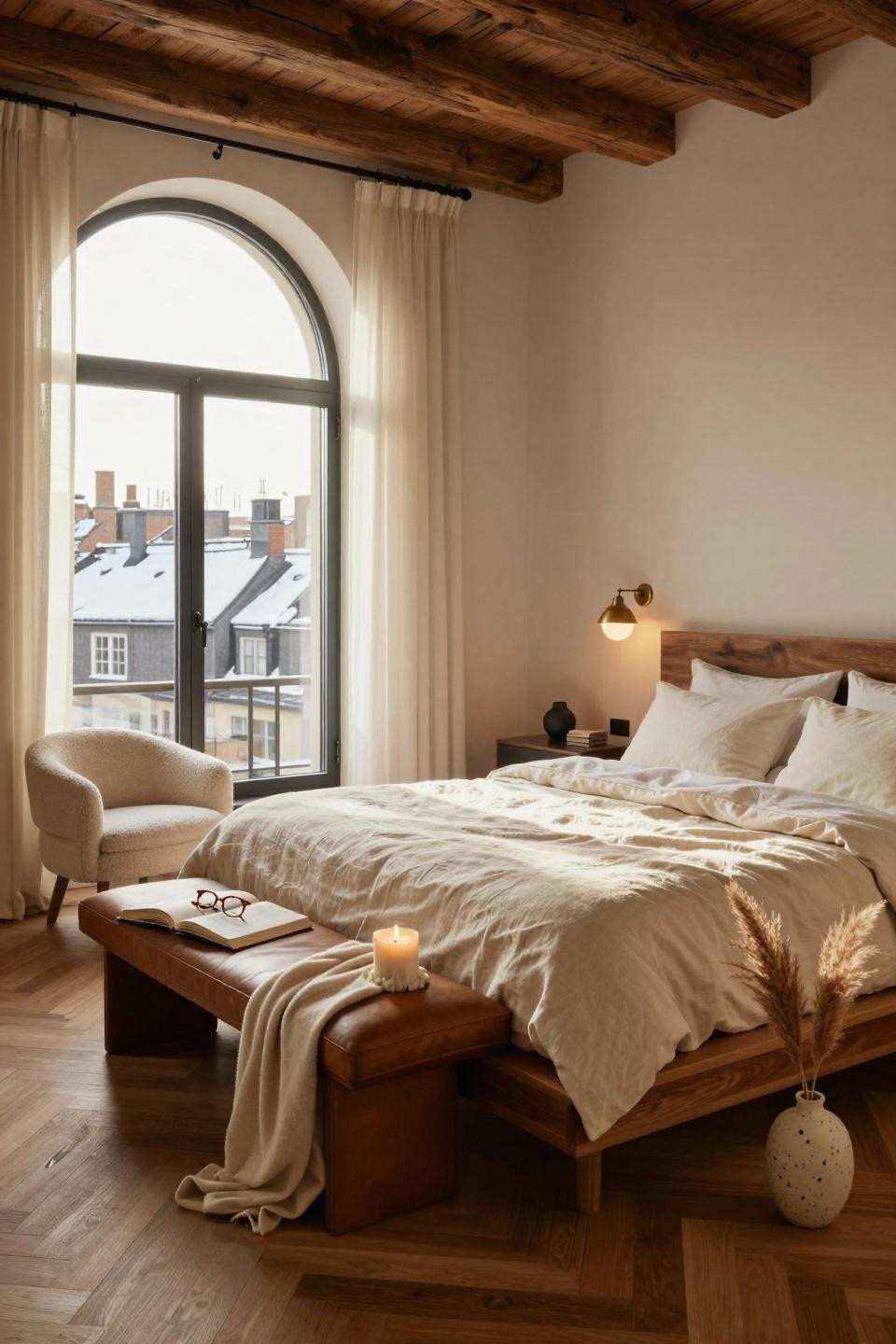 Luxurious bedrooms master romantic with natural wood beams