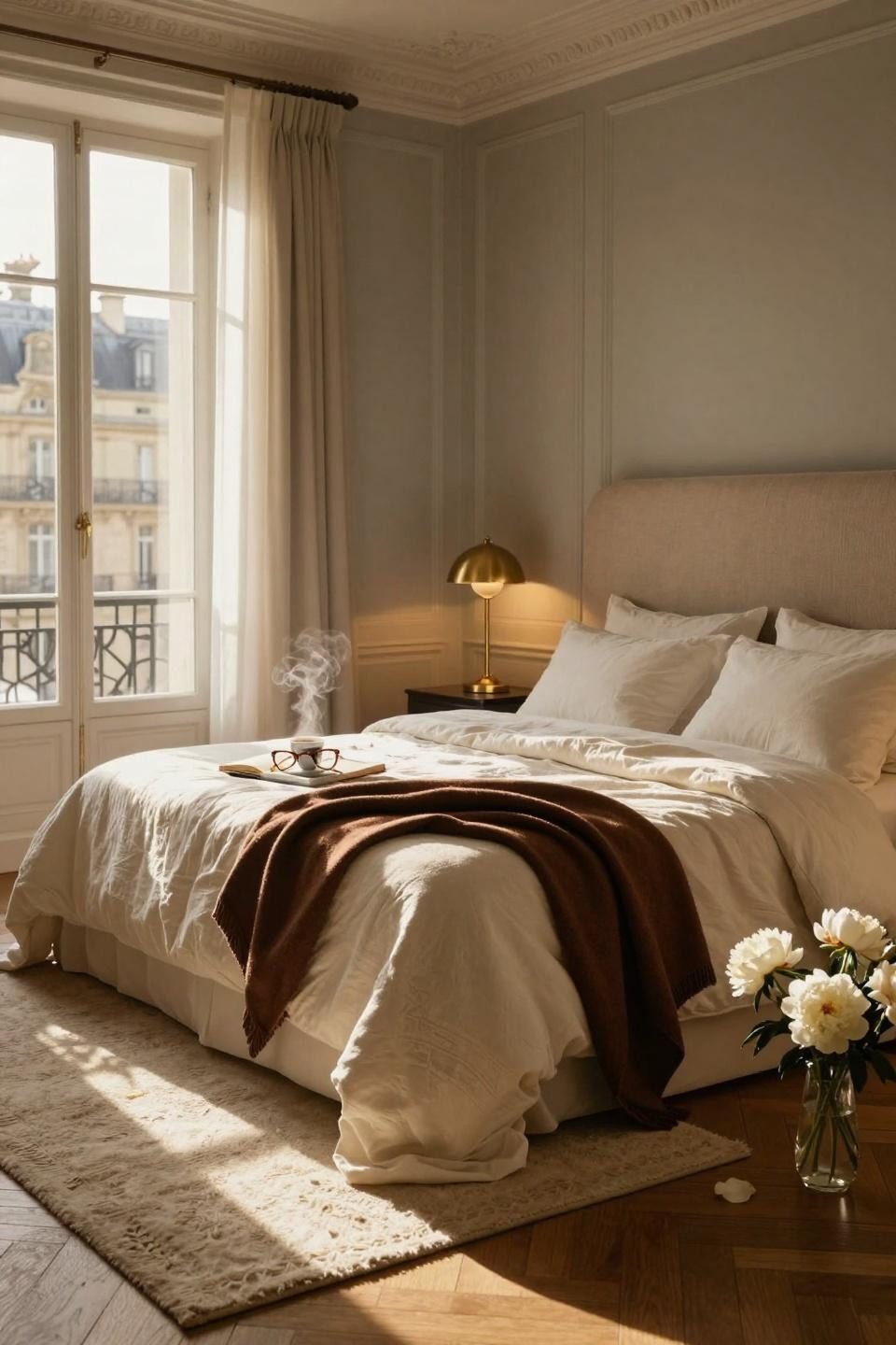 Luxurious bedrooms master romantic with textured upholstery