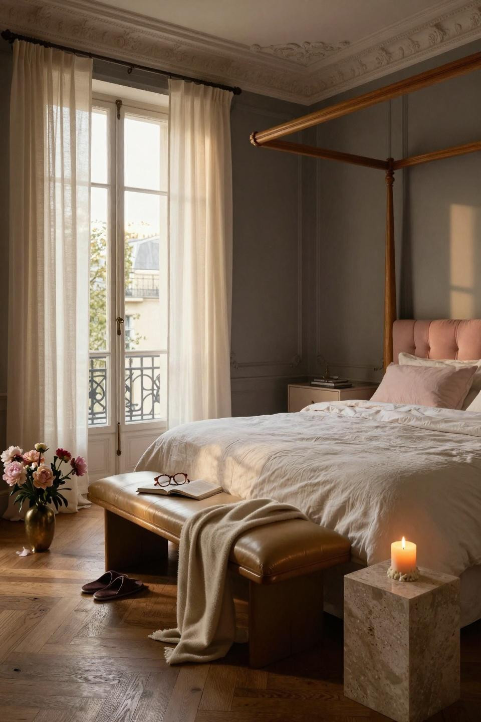Luxurious bedrooms master romantic with natural stone accents
