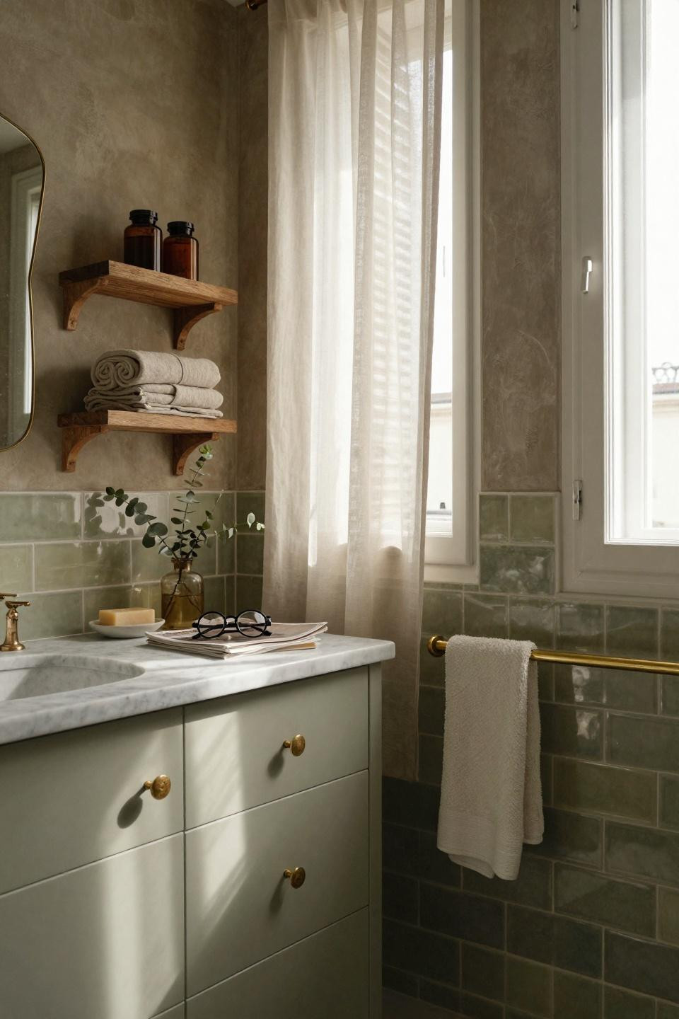 Sage Green Bathroom with elegant Parisian vintage touches