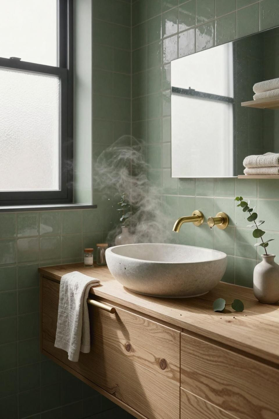 Sage Green Bathroom with clean minimalist Scandinavian design