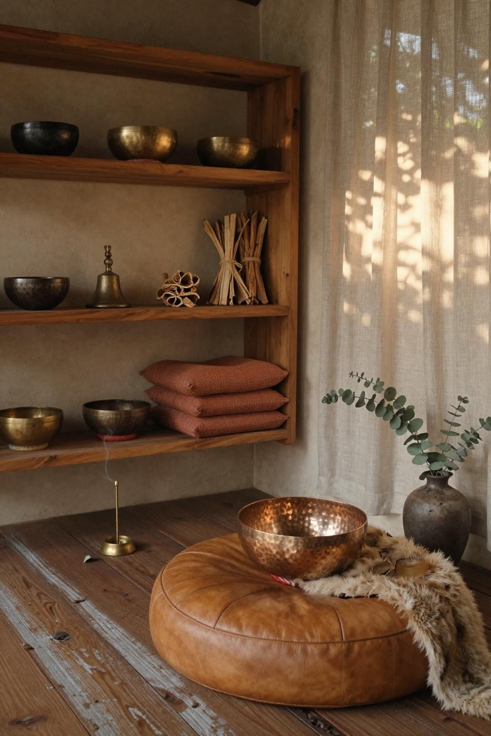 Home Meditation Room - Balinese sanctuary with teak shelving