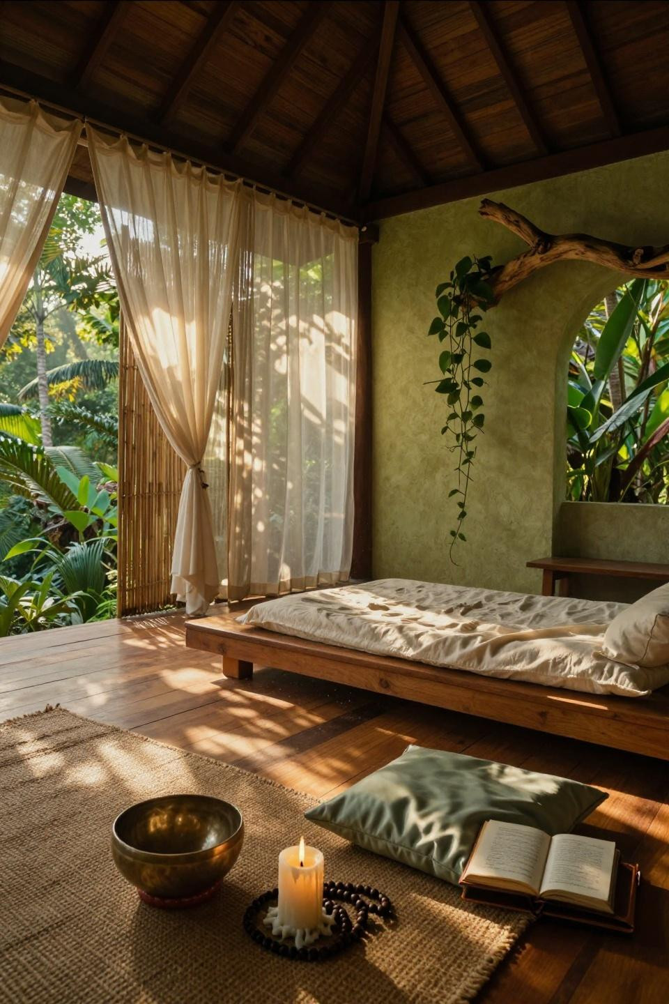 Yoga Meditation Space Zen Room - Balinese pavilion with silk cushions