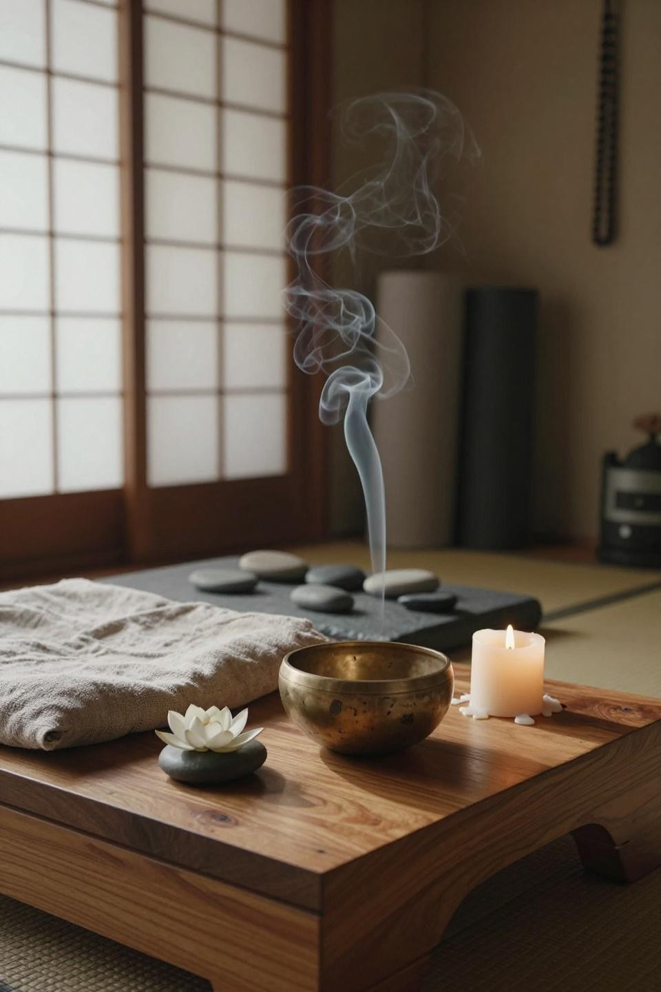 Spiritual Room Ideas - Japanese altar with lotus blossom