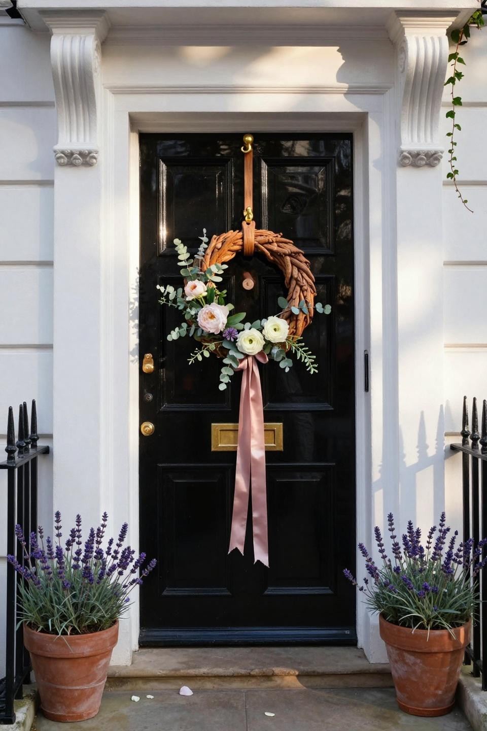 spring door hangers - black lacquered door with weathered oak hanger
