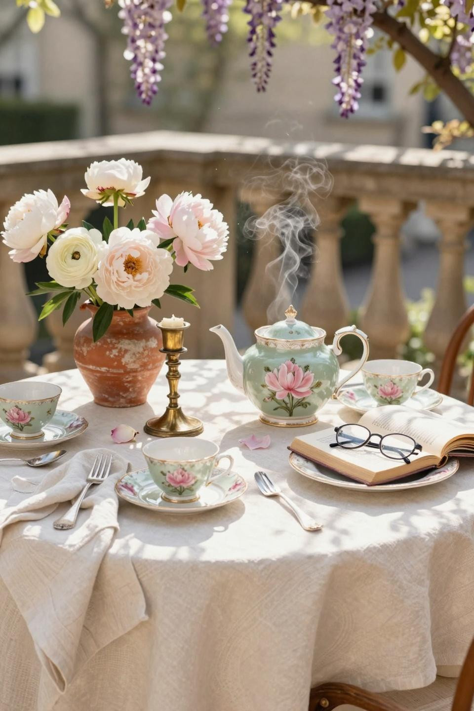spring tablescapes - Parisian terrace table with sage and blush accents