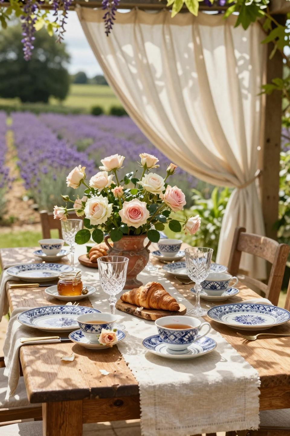 spring tablescapes - outdoor tea party with vintage teacups and wisteria