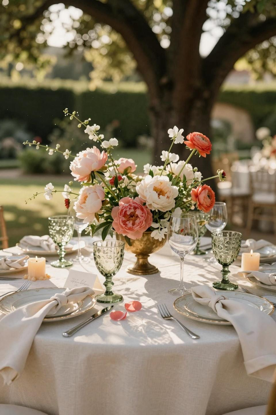 Spring Wedding Tablescapes - opulent centerpiece with peonies and ranunculus