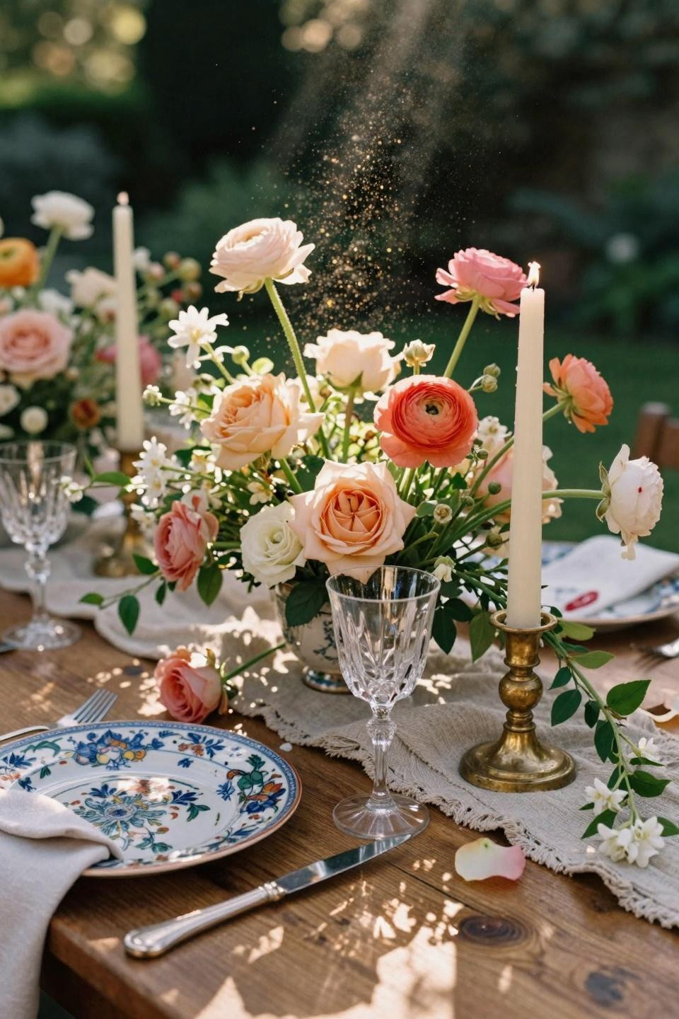 Spring Wedding Tablescapes - garden manor table detail with vintage china