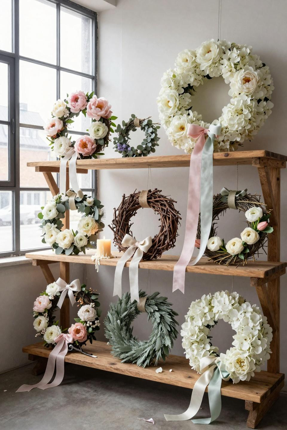 spring wreath for front door collection with pastel Easter wreaths