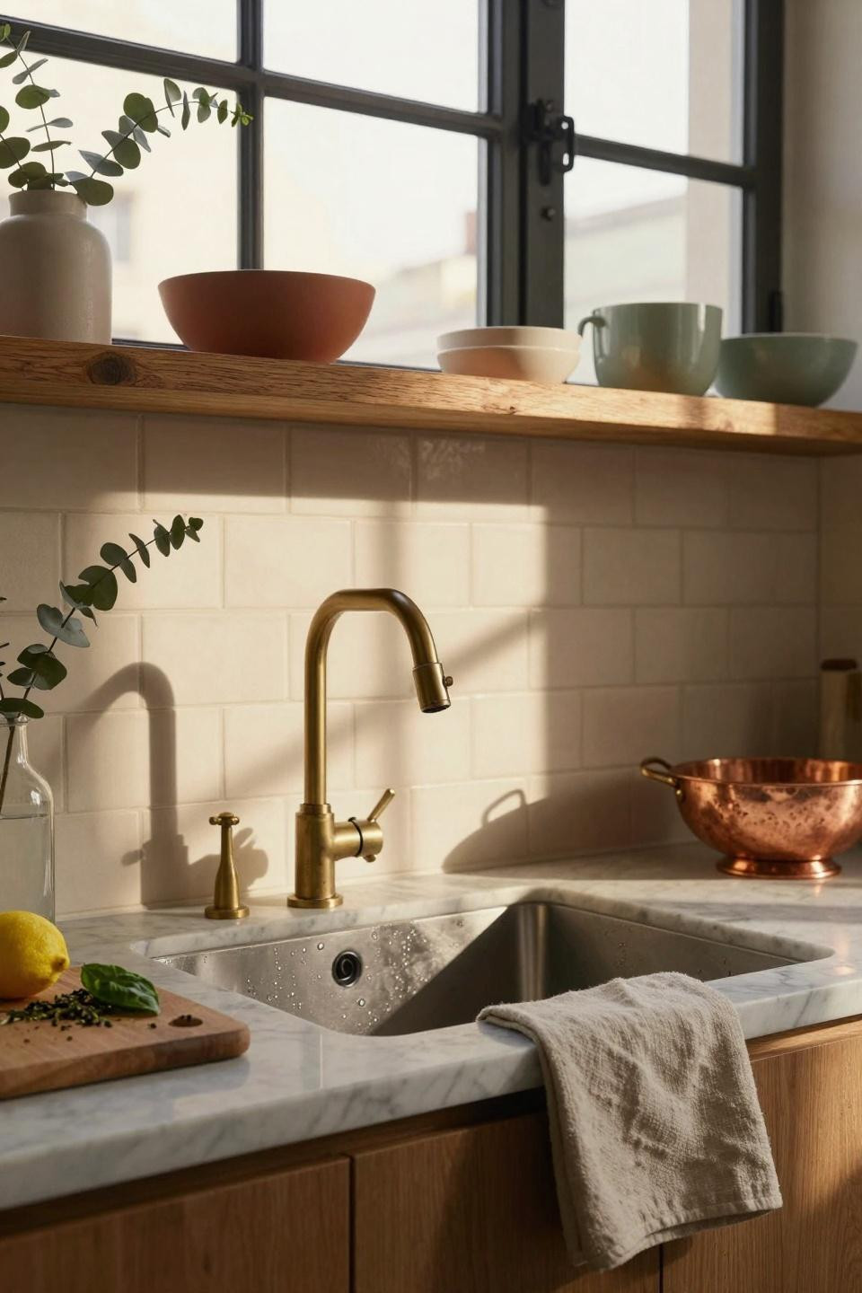 Kitchen Sink Ideas - vintage-inspired bridge faucet over undermount steel sink