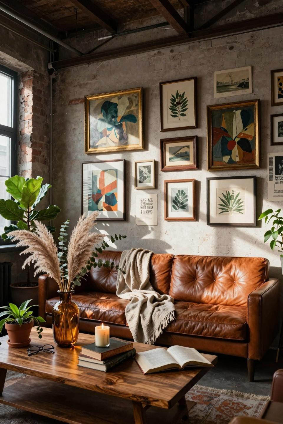 thrifted gallery wall in sun-drenched Copenhagen warehouse