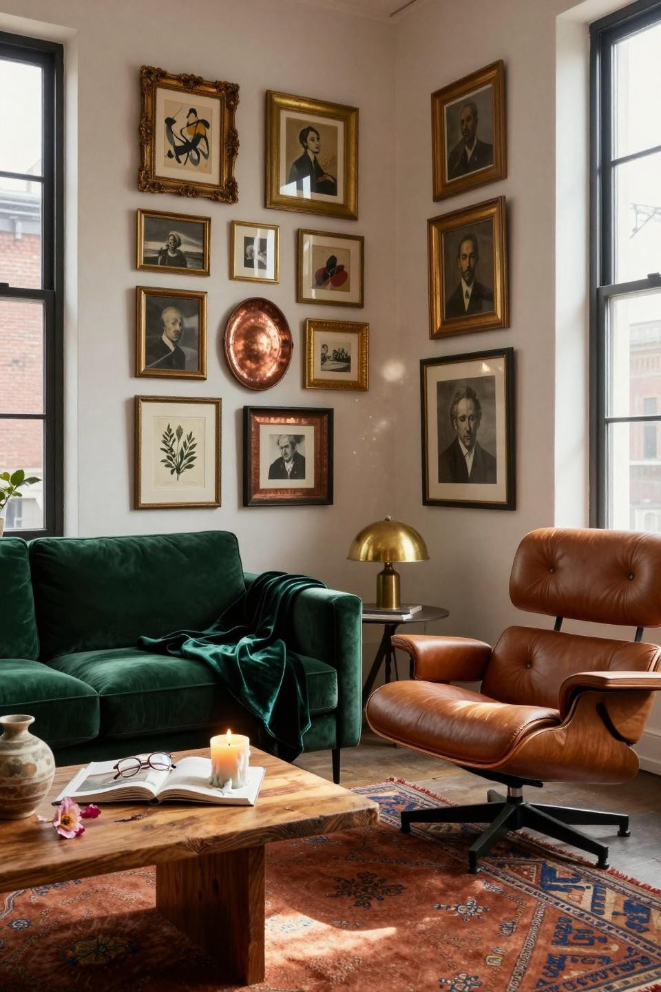 thrifted gallery wall with seventeen mismatched frames